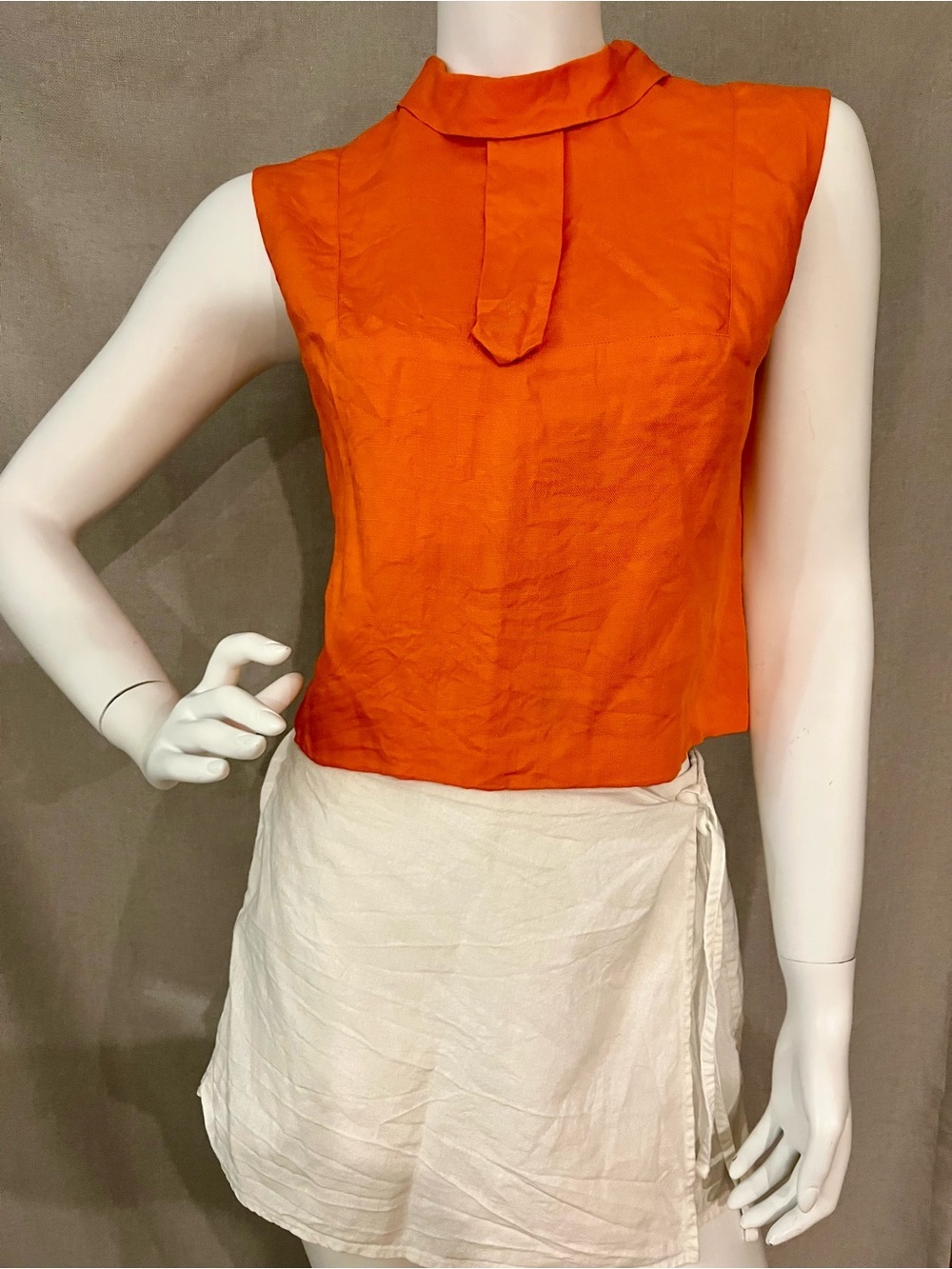 Vintage Collared Full Back-Zip Lined Linen S